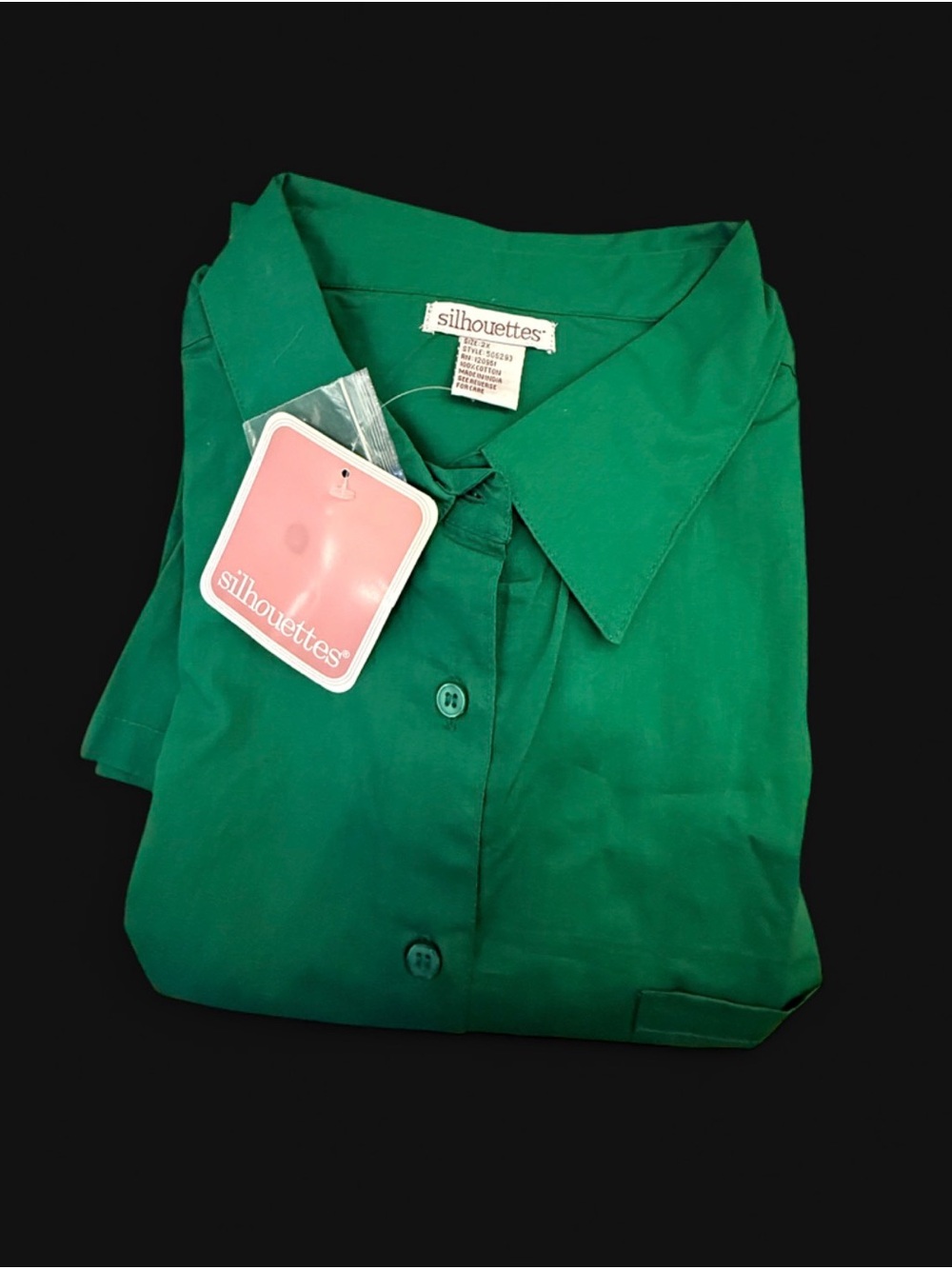 NWT Women’s Silhouettes Green Cotton Button-Up Shirt Blouse Plus Sz 3X